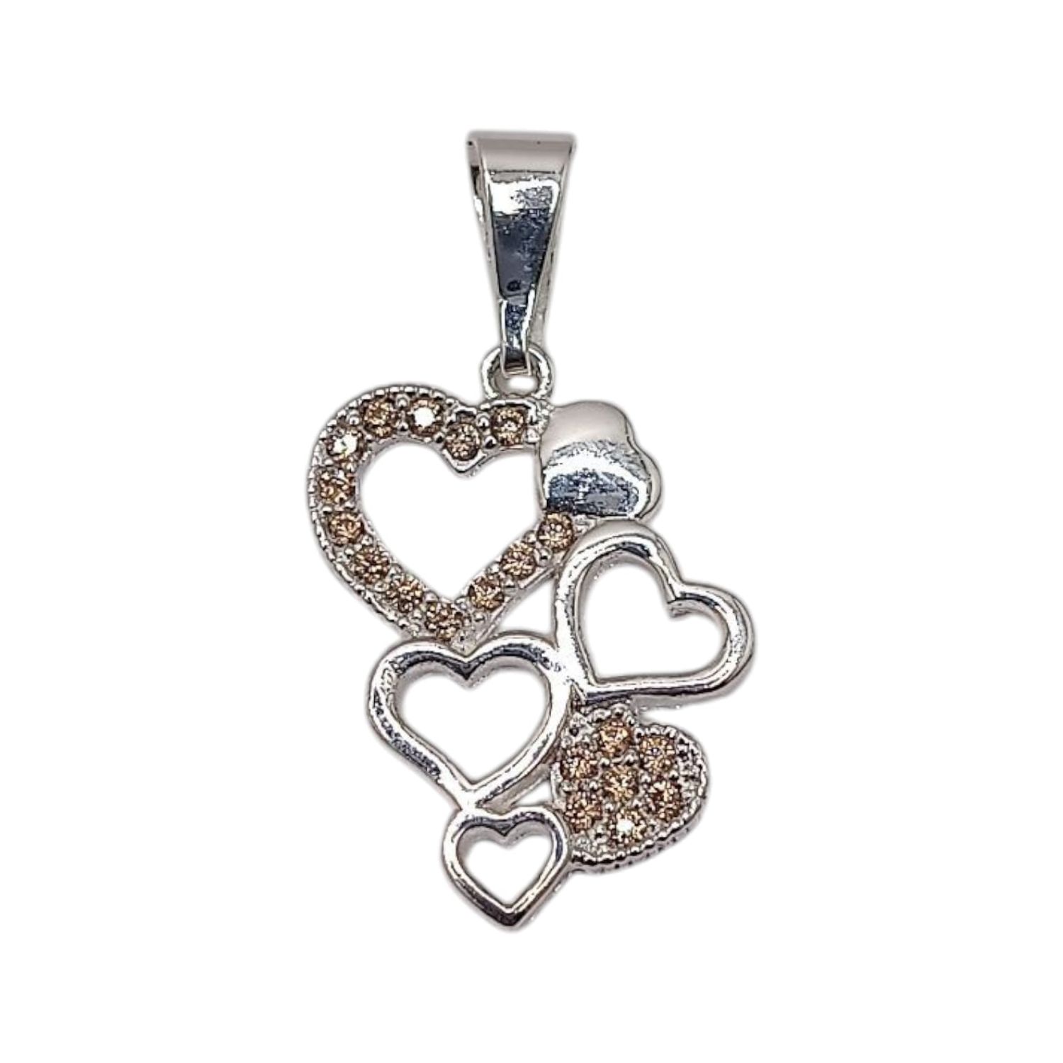 DIJE  CORAZONES 2.8 CM  CZ AMBAR PLATA .925