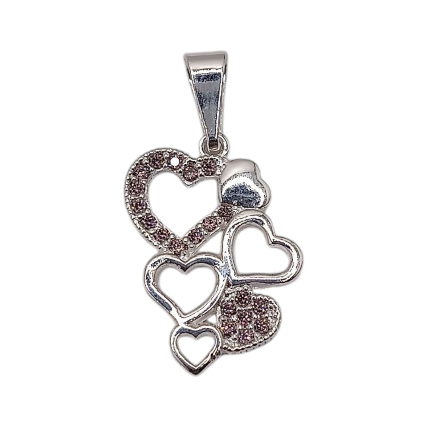 DIJE CORAZONES 2.8 CM  CZ LILA PLATA .925