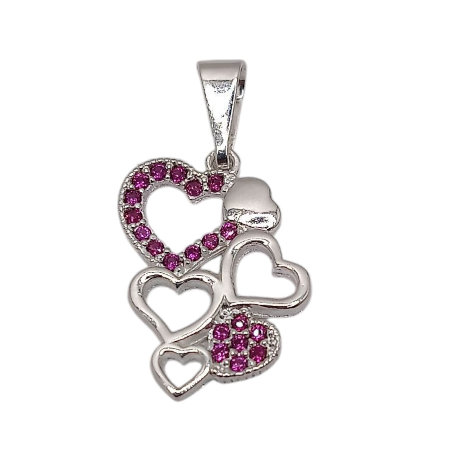 DIJE  CORAZONES 2.8 CM CZ ROSA PLATA .925