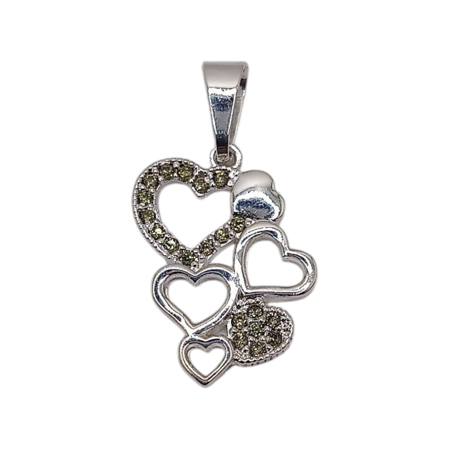 DIJE  CORAZONES 2.8 CM  CZ VERDE OLIVO PLATA .925