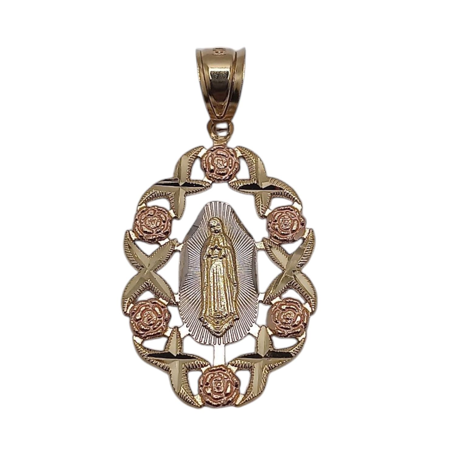 MEDALLA VIRGEN DE GPE 3 COLORES, 3.5 CM, ORO 10K