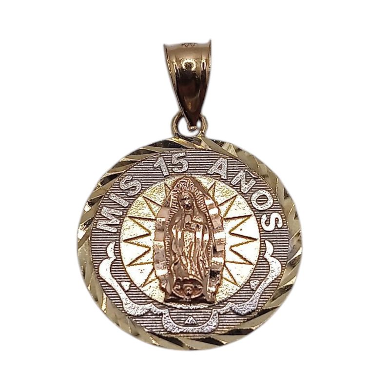 MEDALLA XV AÑOS VIRGEN DE GPE 2.5 CM, ORO 10K