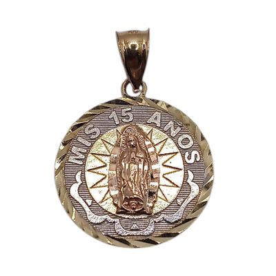 MEDALLA XV AÑOS VIRGEN DE GPE 2.5 CM, ORO 10K