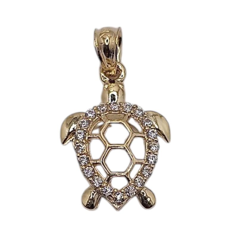 DIJE TORTUGA CON MINI CZ  1.7 CM, ORO 10K