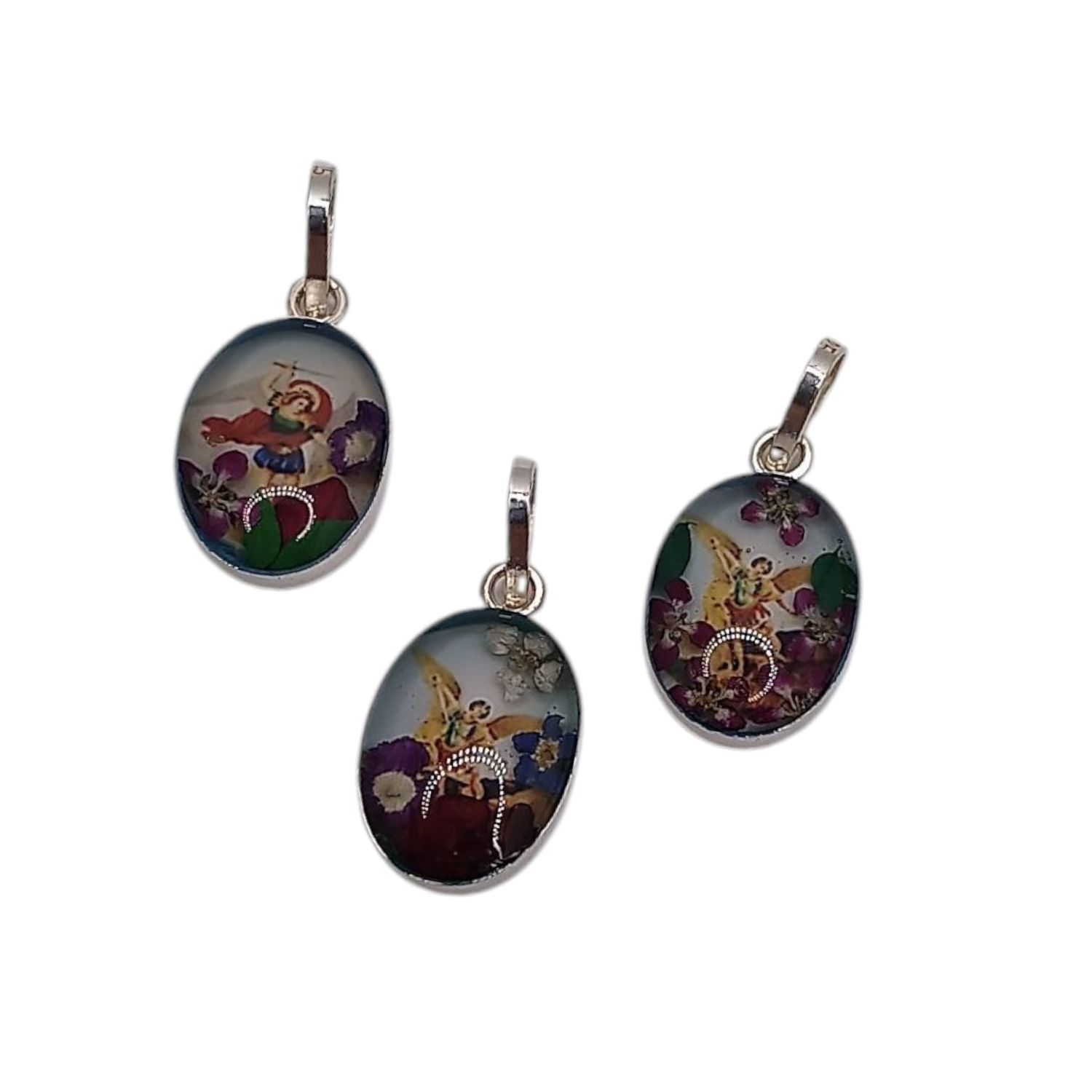 MEDALLA SAN MIGUEL ARC, COLORES VARIADOS 2 CM LARGO TOTAL PLATA .925