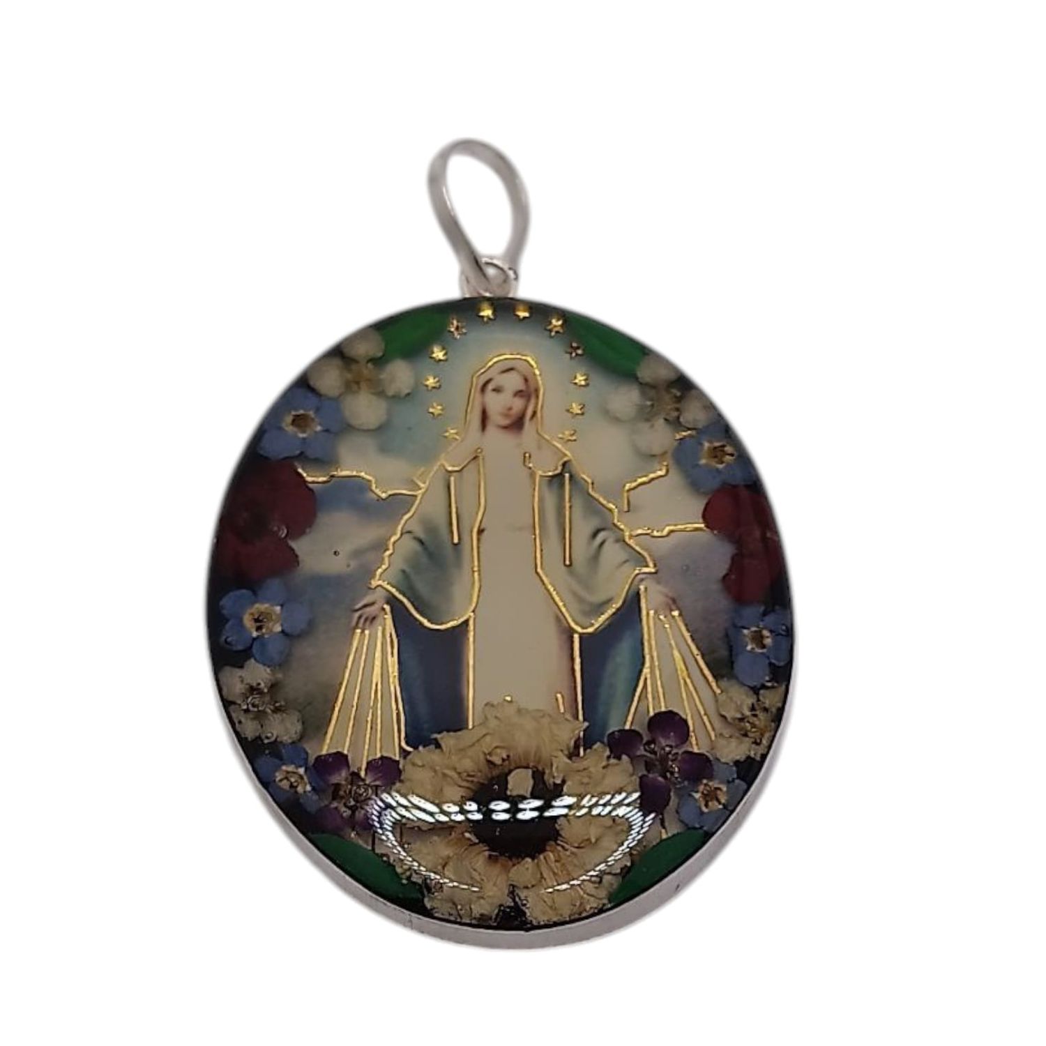 MEDALLA VIRGEN MILAGROSA  NATURALEZA MUERTA, VARIOS COLORES, PLATA .925