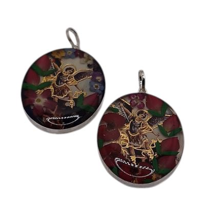 MEDALLA SAN MIGUEL, NATURALEZA MUERTA 4 CM LARGO TOTAL , VARIOS COLORES, PLATA .925