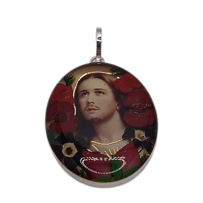 MEDALLA SAGRADO CORAZON, NATURALEZA MUERTA 4 CM LARGO TOTAL, VARIOS COLORES PLATA .925
