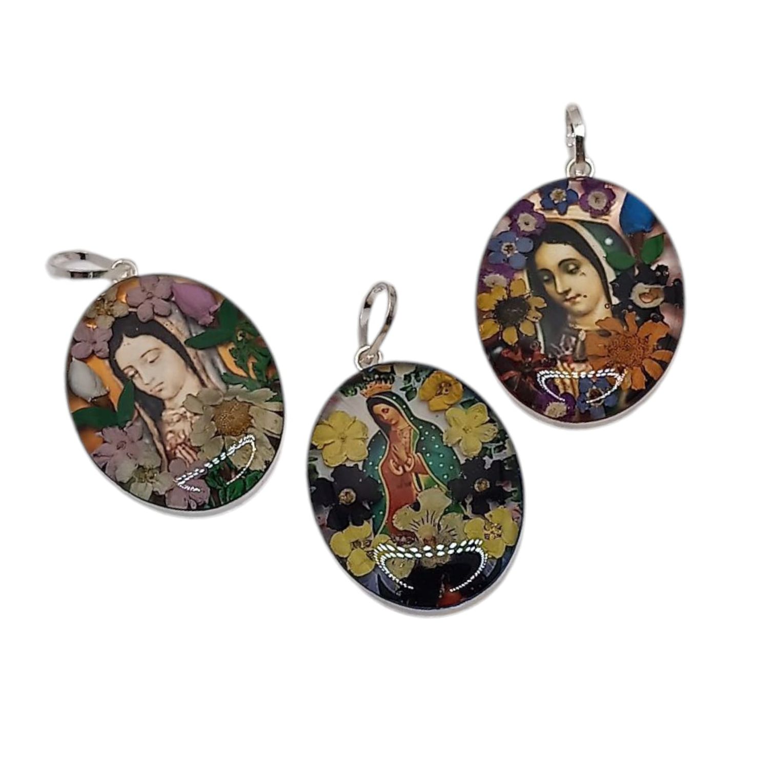 MEDALLA VIRGEN DE GPE  4CM LARGO TOTAL NATURALEZA MUERTA, VARIOS MODELOS PLATA .925