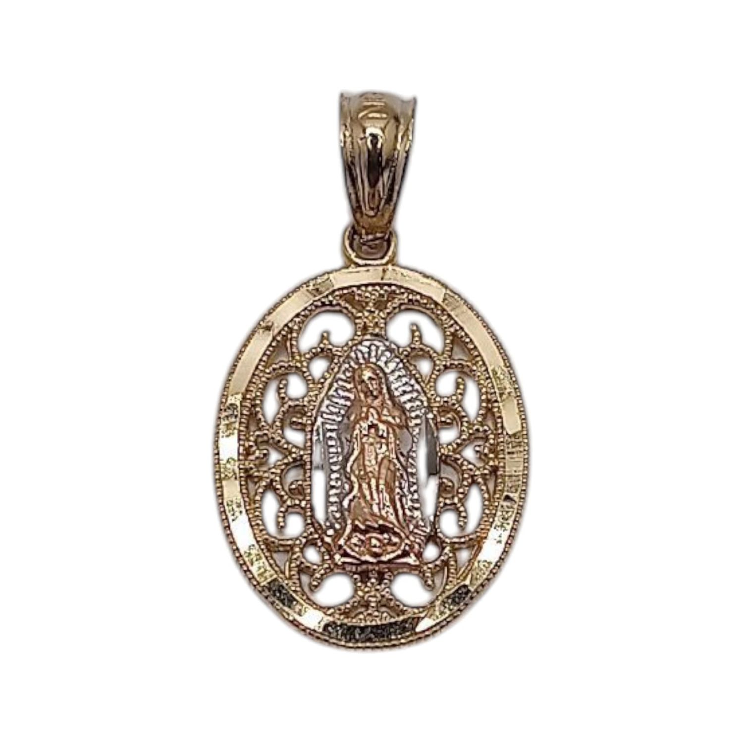 MEDALLA VIRGEN DE GPE 3 COLORES, 2 CM, ORO 14K