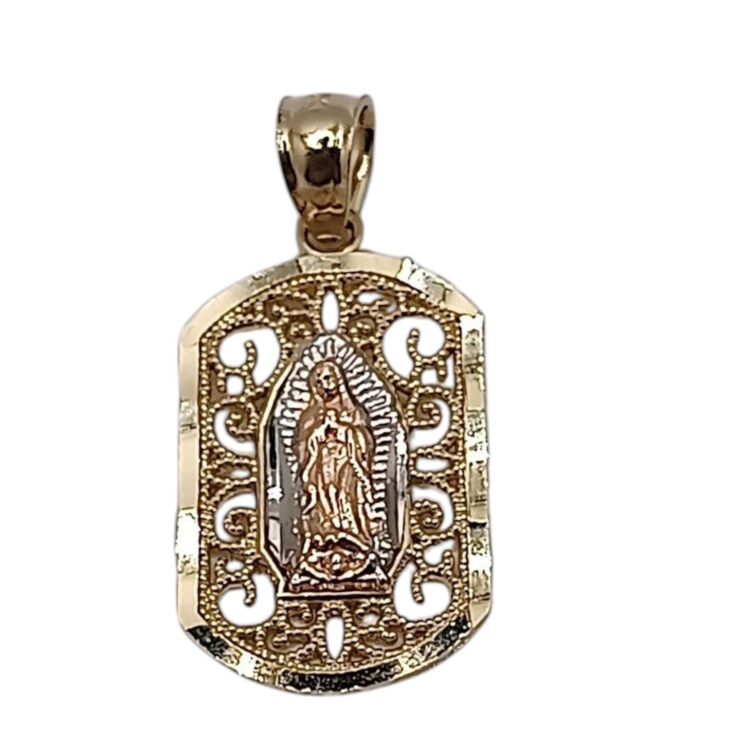 MEDALLA VIRGEN DE GPE 3 COLORES  2 CM, ORO 14K