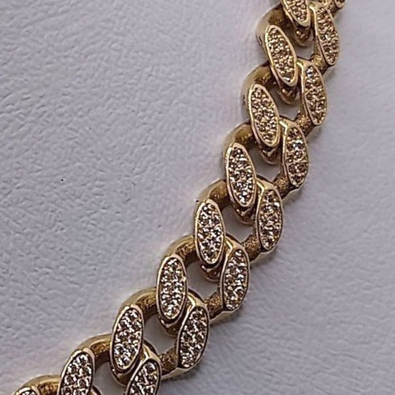 CADENA MONACO CON CZ 22"  8 MM  , ORO 14K