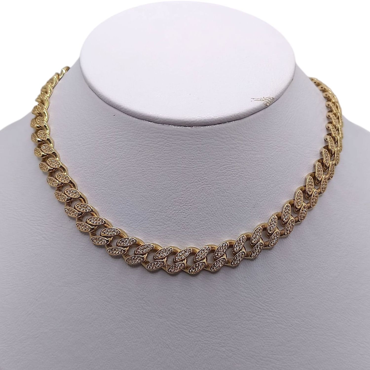 CADENA MONACO CON CZ 22&quot;  8 MM  , ORO 14K