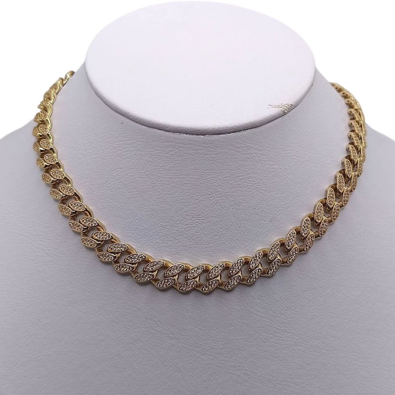 CADENA MONACO CON CZ 22"  8 MM  , ORO 14K