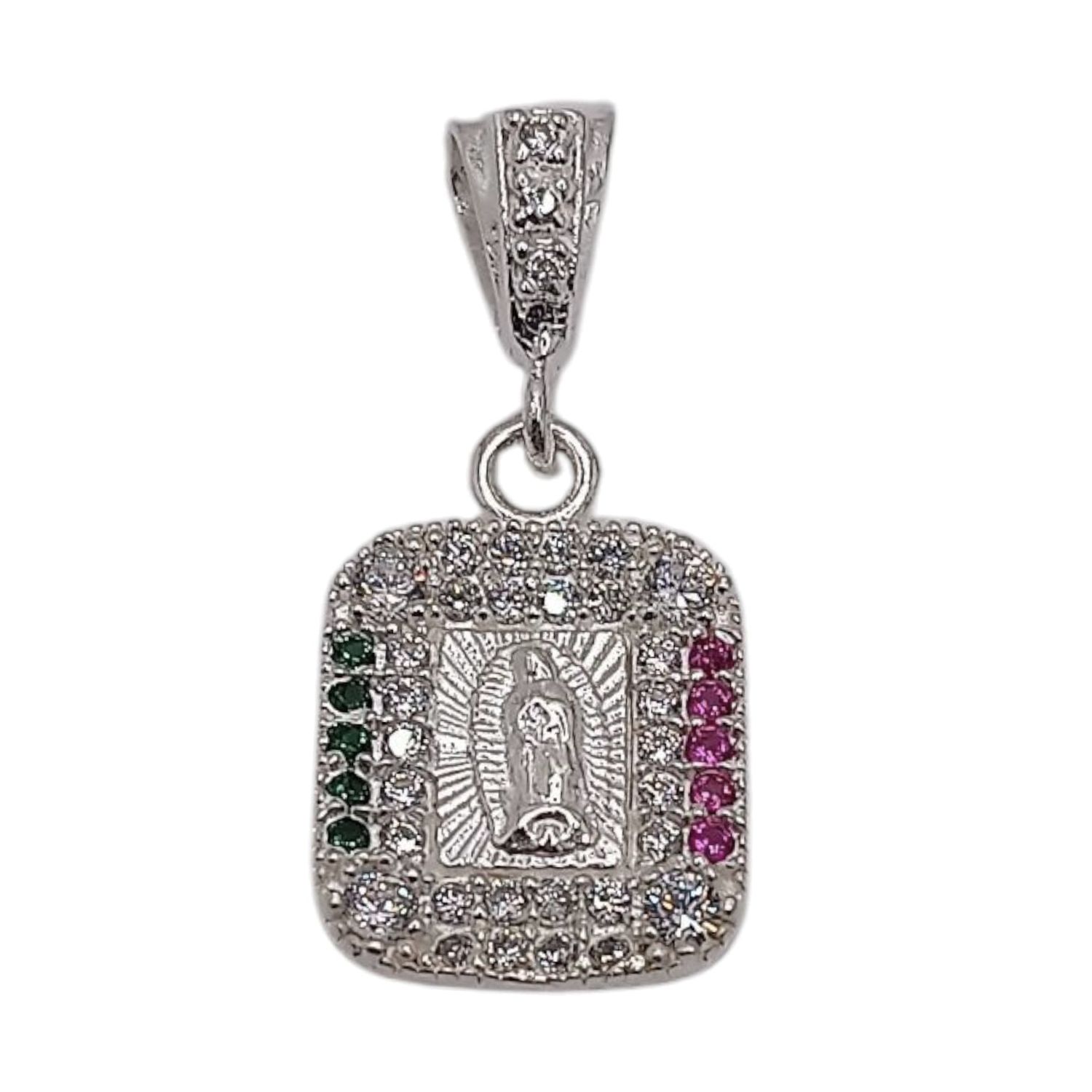 DIJE VIRGEN DE GUADALUPE CZ TRICOLOR  1.5  CM PLATA .925