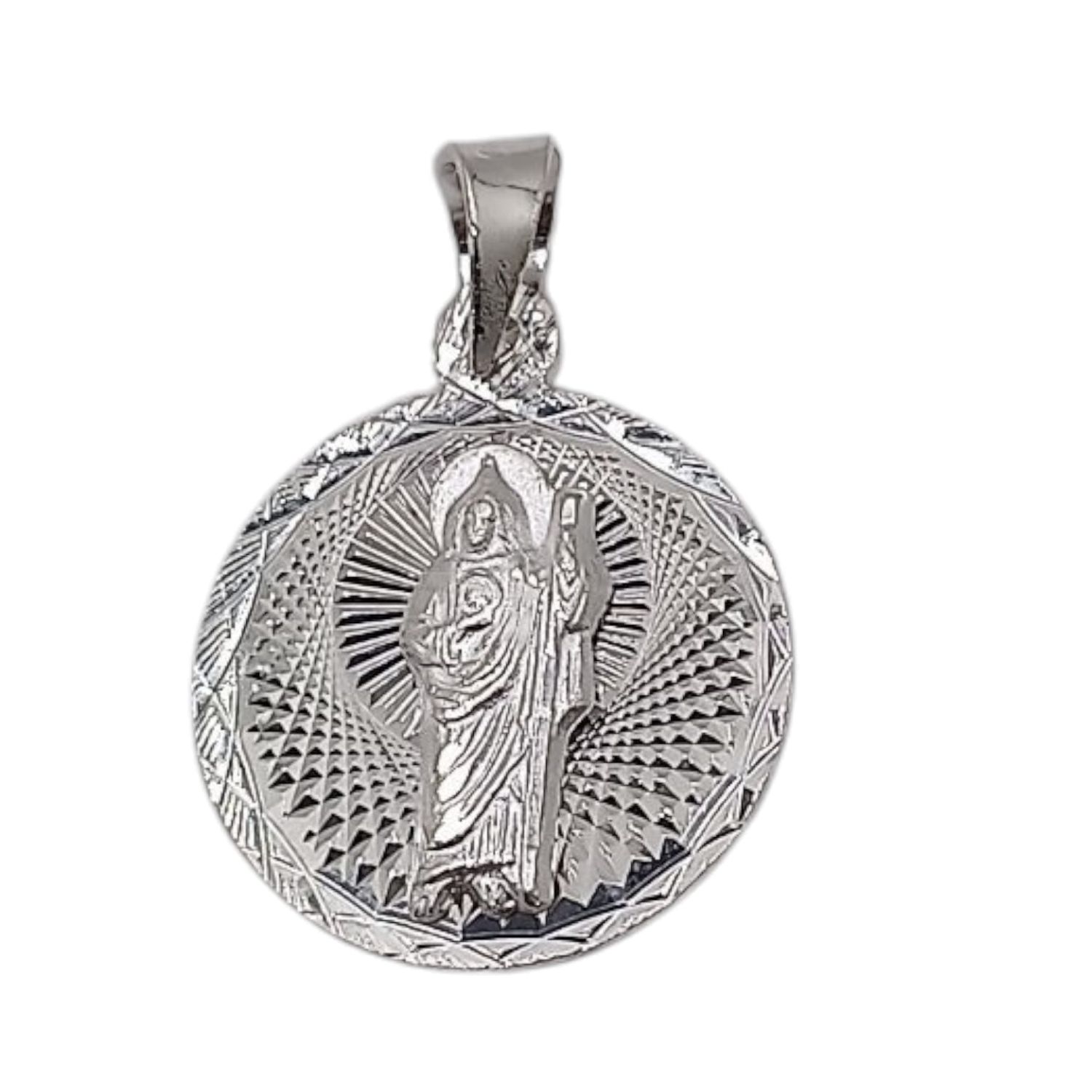 MEDALLA DIAMANTADA  SAN JUDAS T  2.3 CM LARGO TOTAL PLATA .925