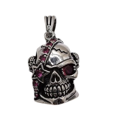 DIJE CALAVERA CZ ROJA LARGO TOTAL 4.5 CM PLATA .925