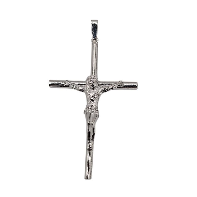 DIJE CRUZ CON CRISTO 5 CM PLATA .925