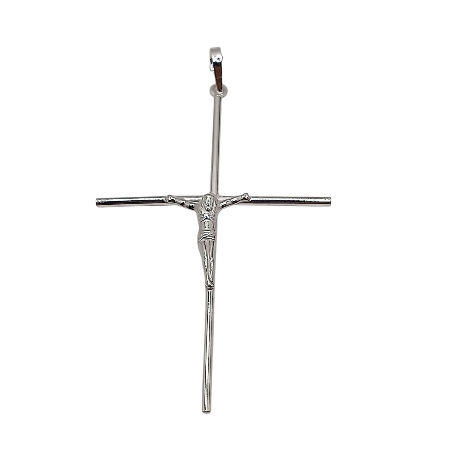 DIJE CRUZ CON CRISTO LISA 5.7 CM LARGO TOTAL PLATA .925