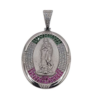 MEDALLA VIRGEN DE GPE 5 CM TRICOLOR PLATA .925