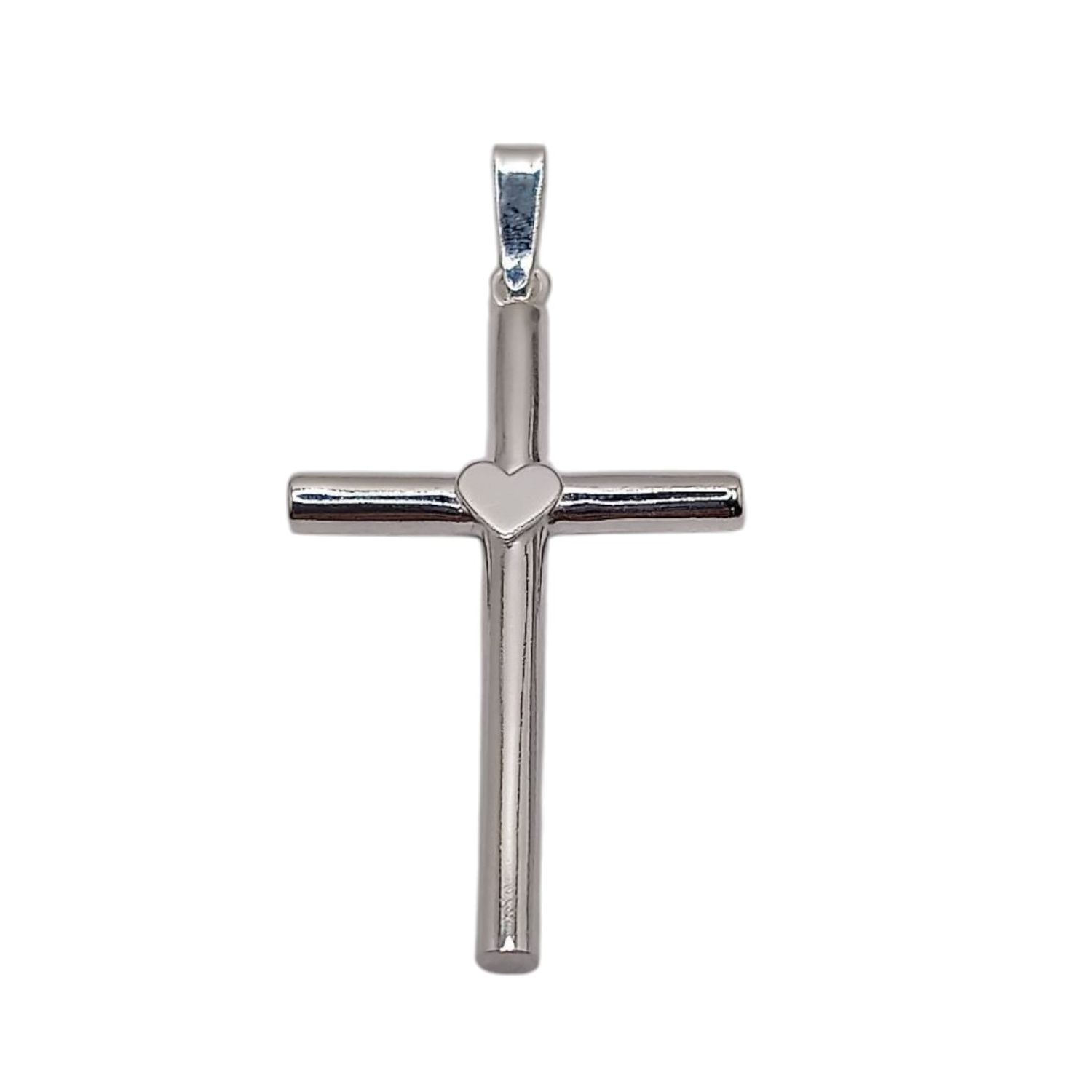 DIJE CRUZ LISA CON CORAZON 4 CM PLATA .925