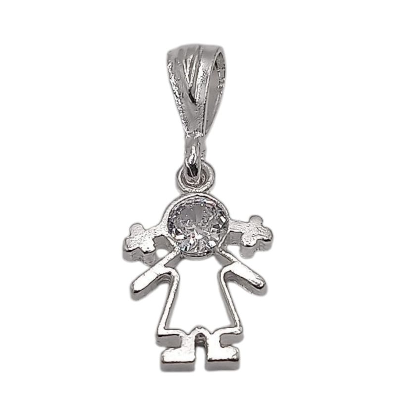 DIJE NIÑA CON CZ BCA  2 CM  PLATA .925