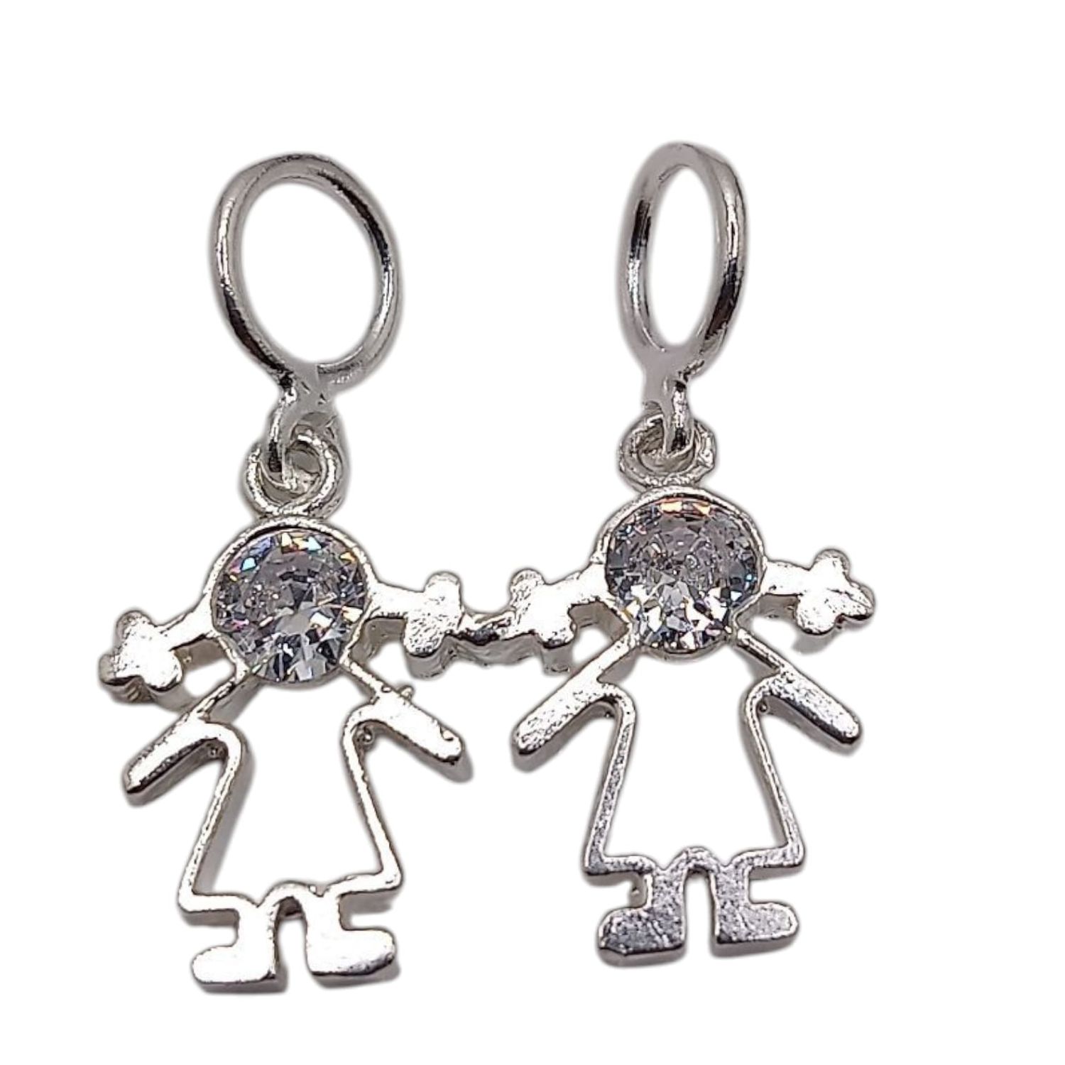 DIJE 2 NIÑAS CON CZ , 2 CM  PLATA .925