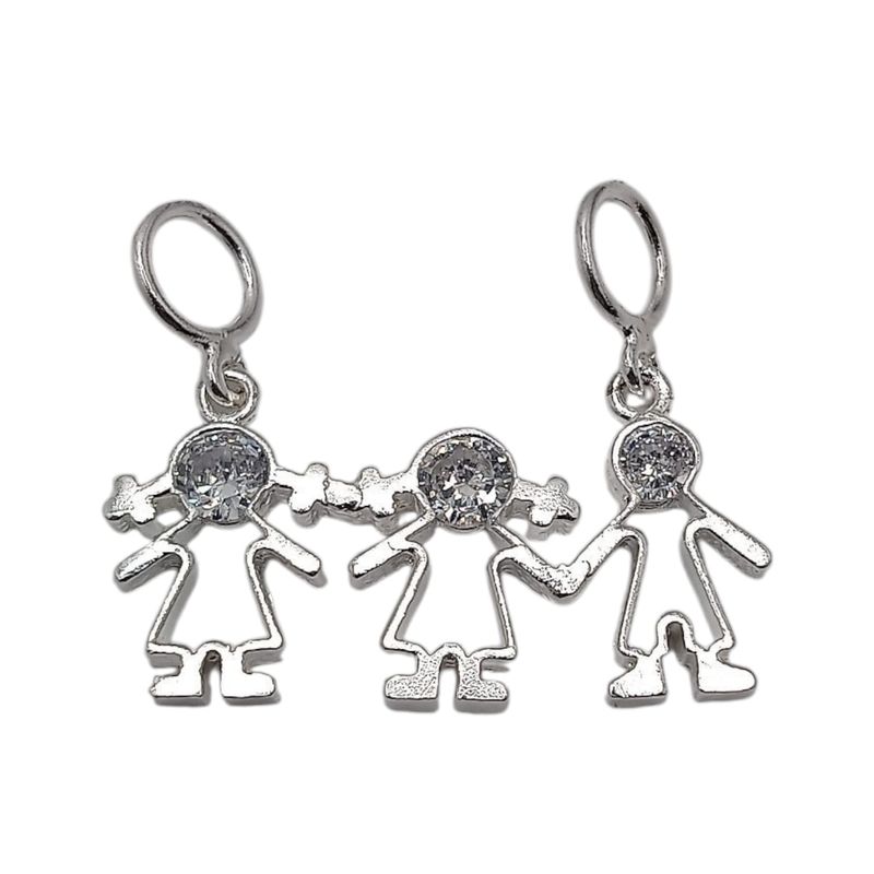 DIJE 2 NIÑAS Y 1 NIÑO CZ BCA, 2 CM  PLATA .925