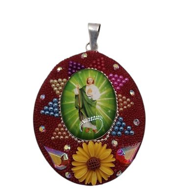MEDALLON BASE PLATA ARTESANAL SAN JUDAS T4.5 CM PLATA .925