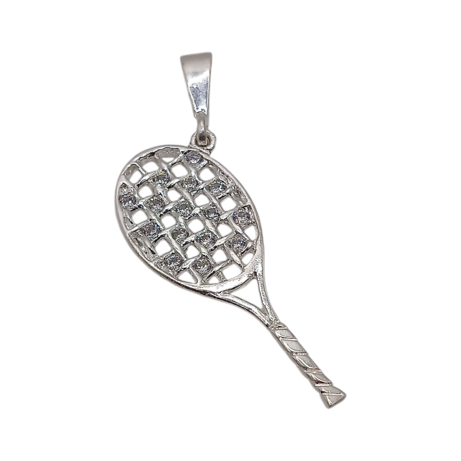 DIJE RAQUETA CON CZ 5 CM LARGO PLATA .925