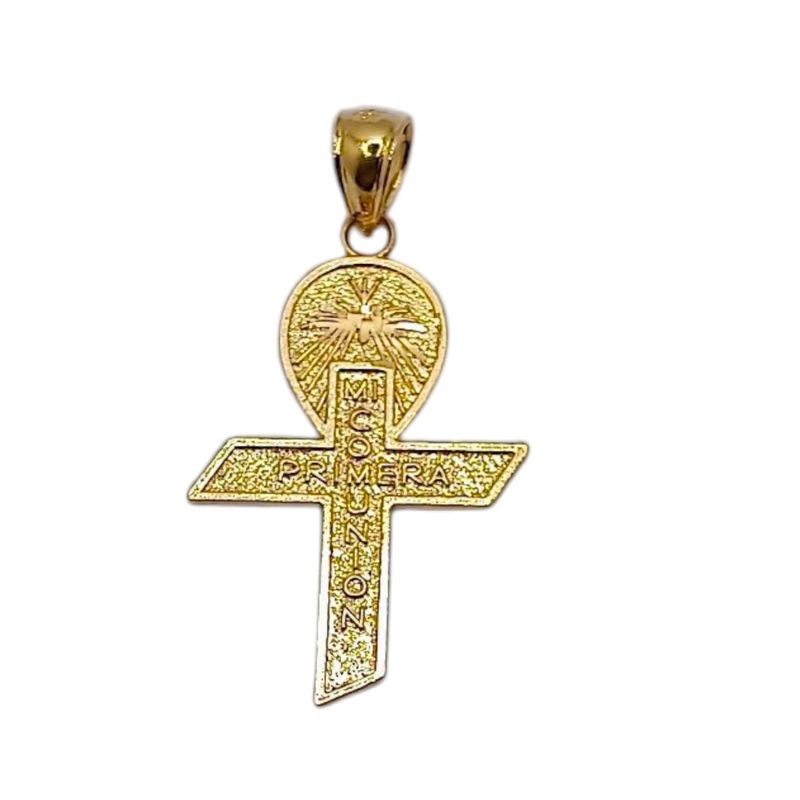 DIJE CRUZ PRIMERA COMUNION 2 CM  EN CHAPA DE ORO Y PLATA .925