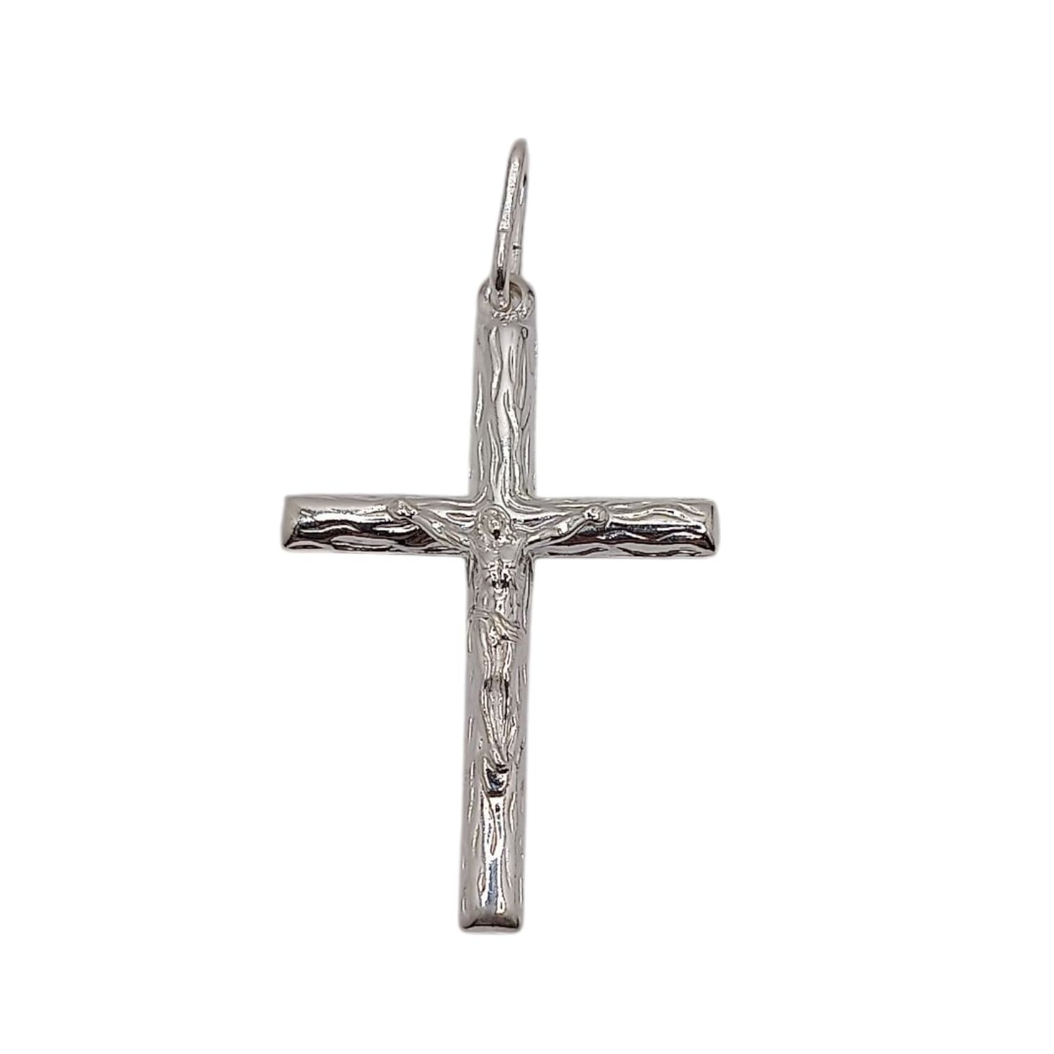 DIJE CRUZ CALADA CON CRISTO 4.5 CM PLATA .925