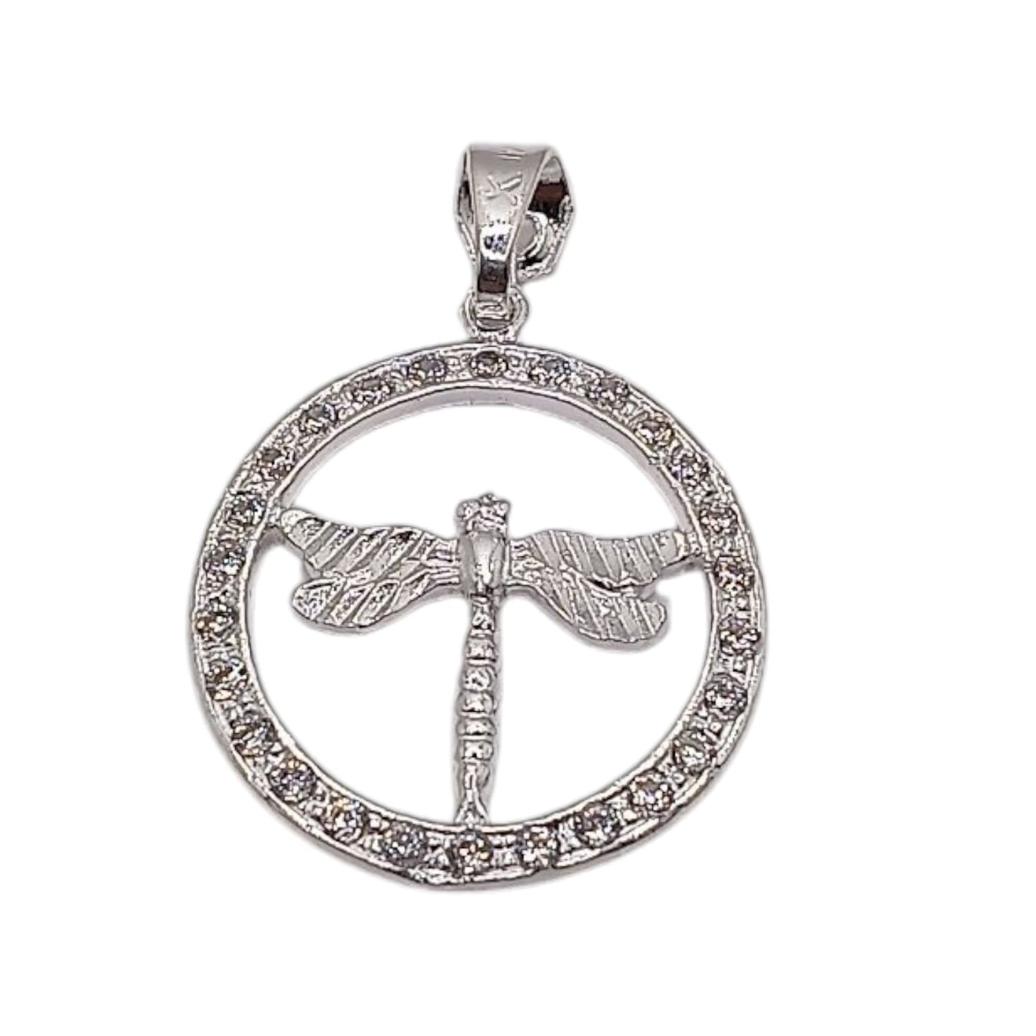 DIJE CIRCULO CON LIBELULA 3 CM  PLATA .925