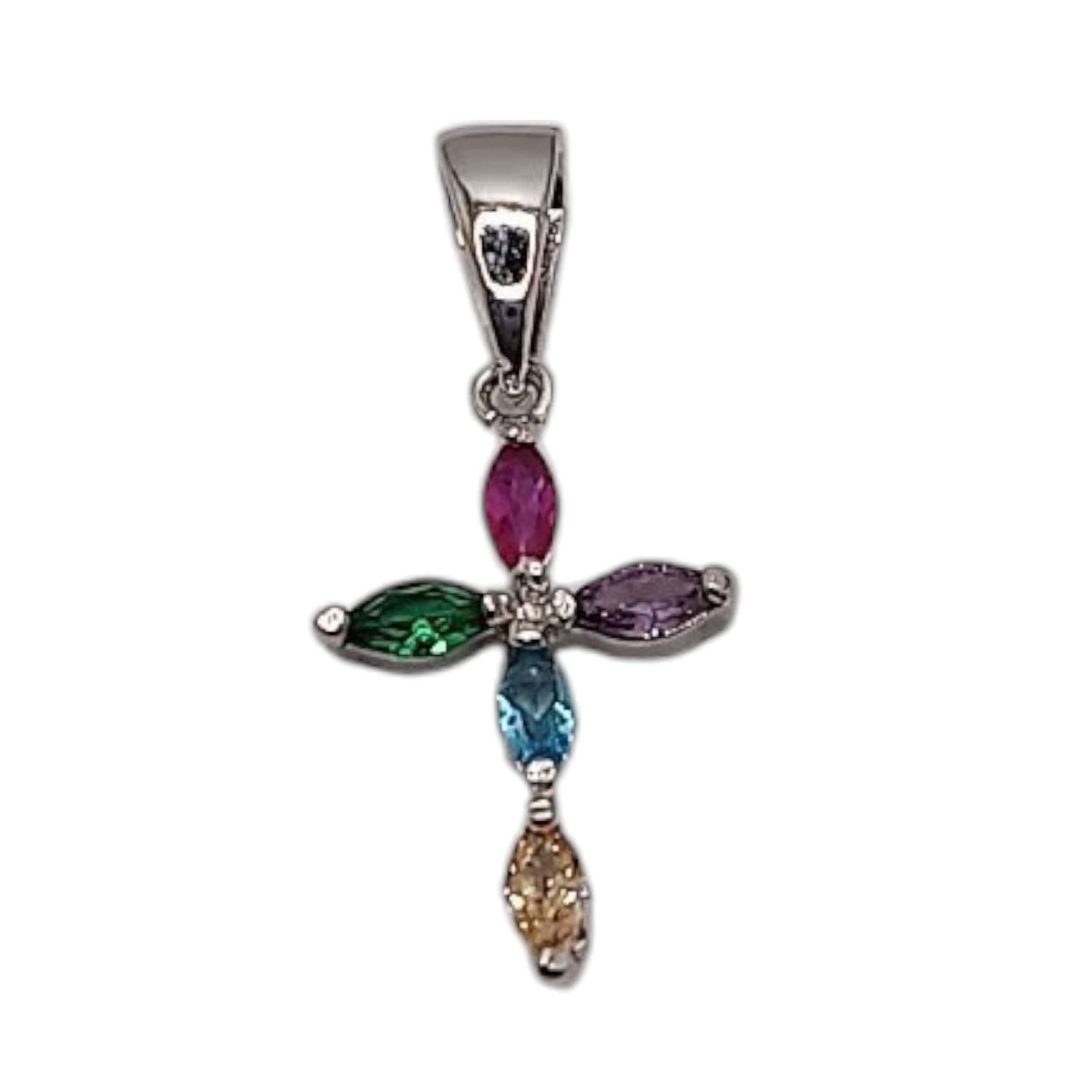 DIJE CRUZ FANCY ITALIANA MULTICOLOR MIDE 1.5.CM PLATA 925