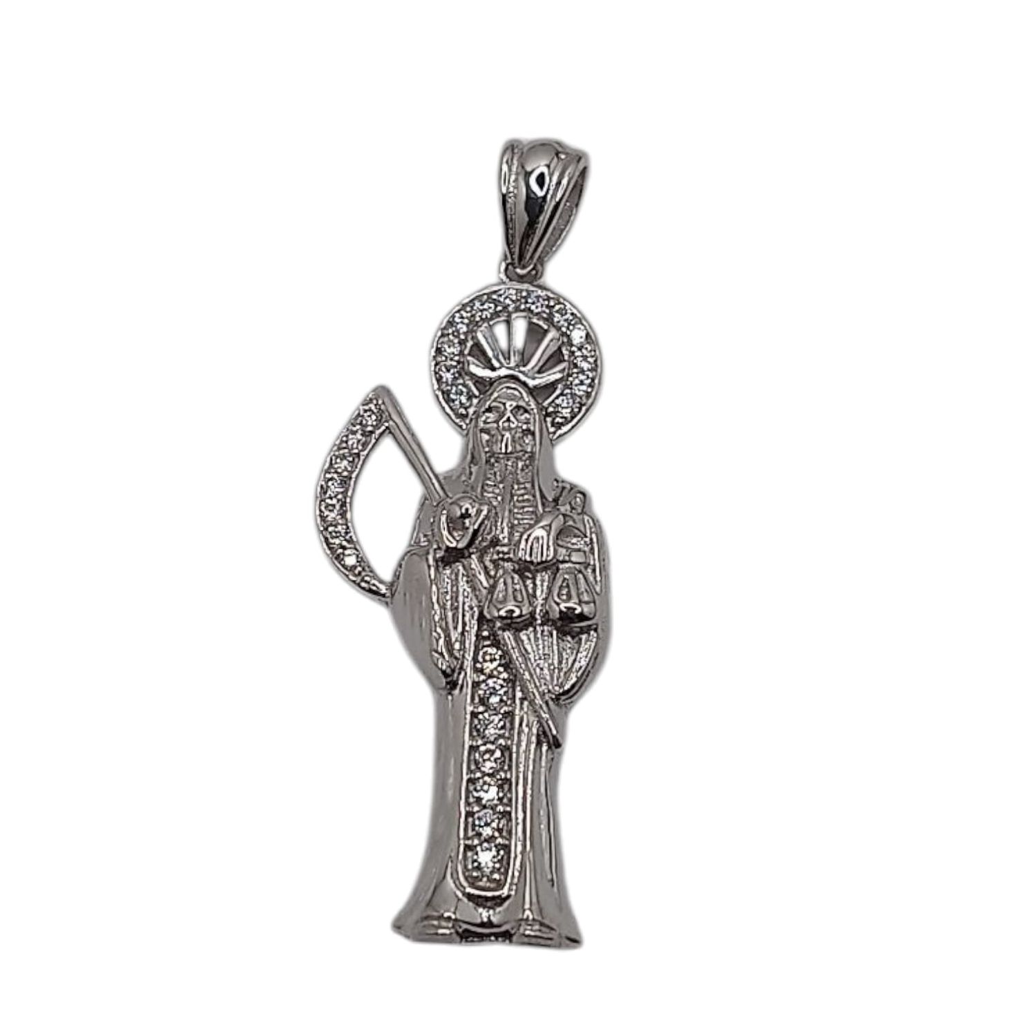DIJE SANTA MUERTE  3.5 CM LARGO TOTAL PLATA .925