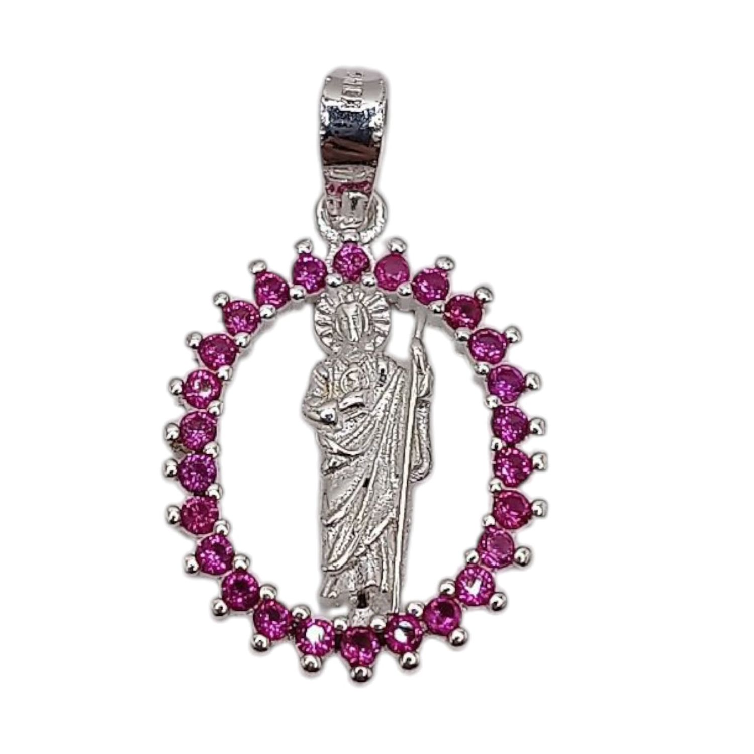 DIJE DE SAN JUDAS  CON CZ ROSA 2.5 CM PLATA .925