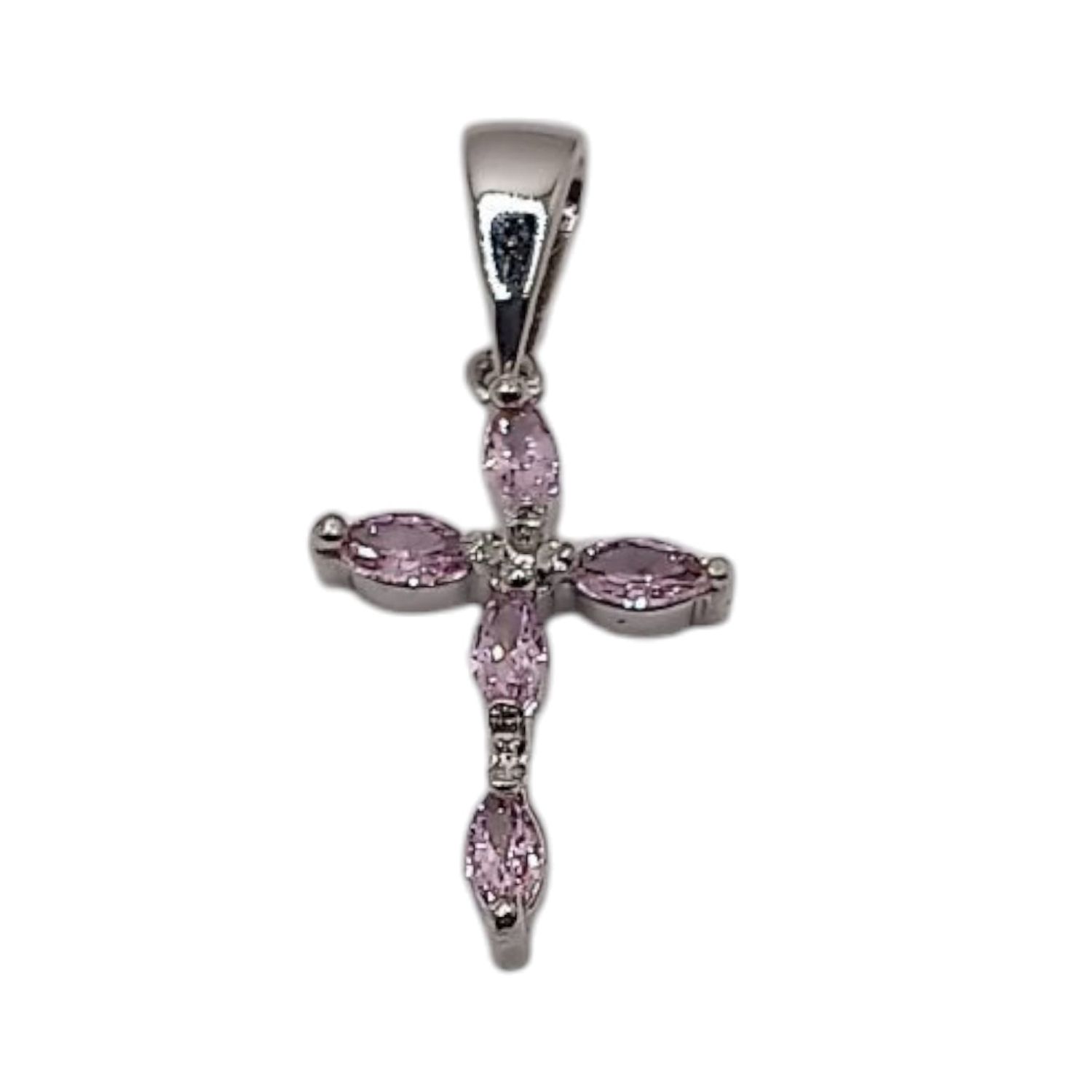 DIJE CRUZ FANCY ITALIANA ROSA MIDE 1.5.CM PLATA 925