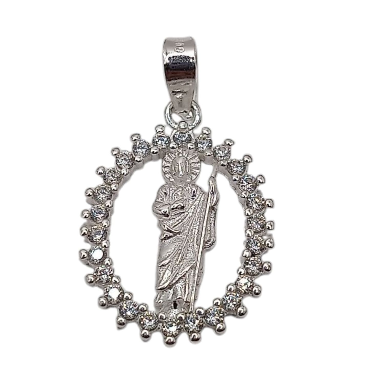 DIJE DE SAN JUDAS CZ BLANCA 2.5 CM PLATA .925