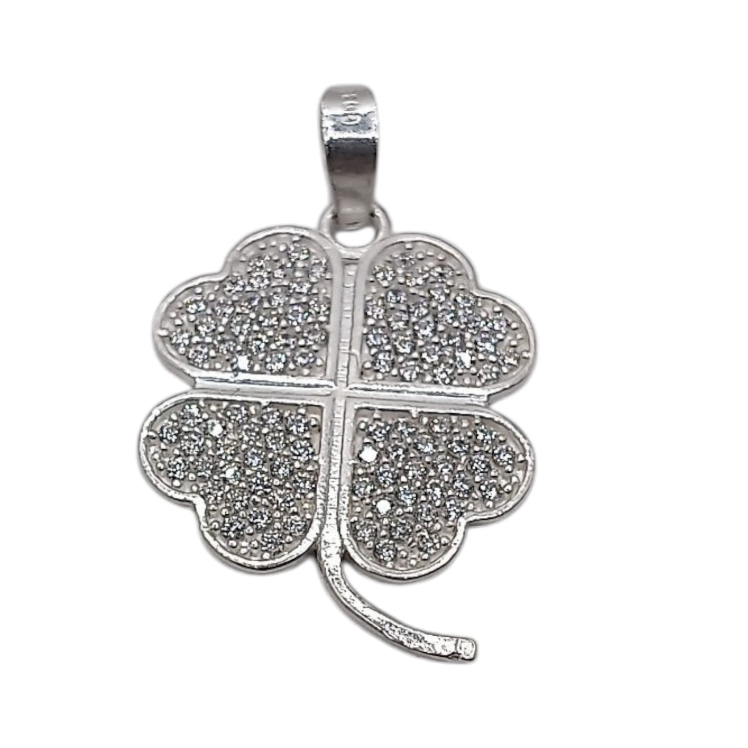 DIJE DE TREBOL CON CZ 2.5 CM PLATA .925