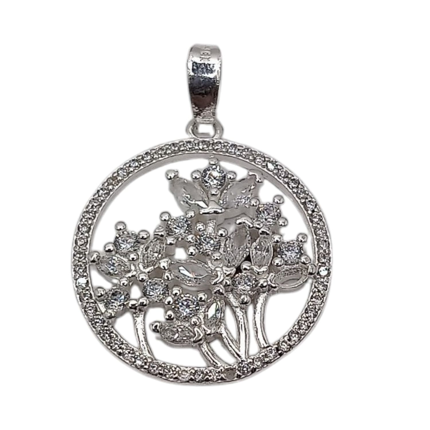 DIJE FLORES CON CZ 2.5CM PLATA .925