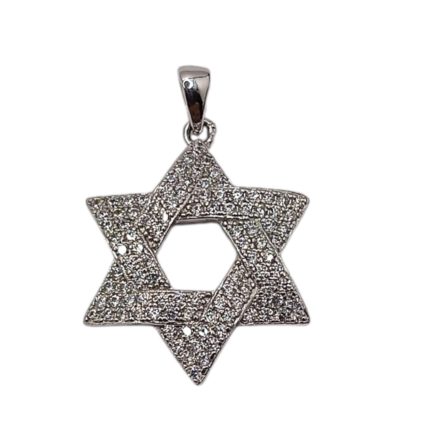 DIJE ESTRELLA DE DAVID CON MINI CZ 2.5 CM PLATA .925