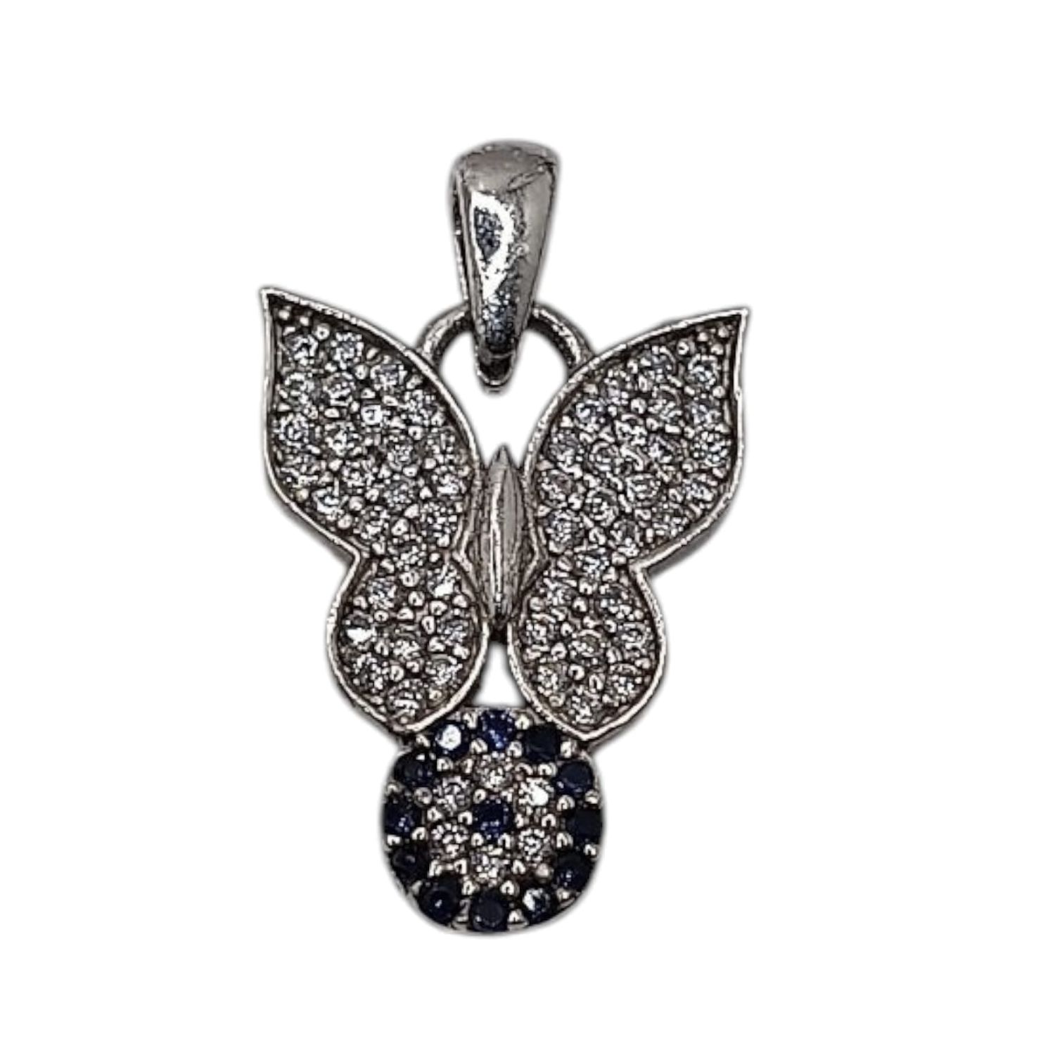 DIJE MARIPOSA CON CZ AZUL M 2 CM LARGO TOTAL PLATA .925