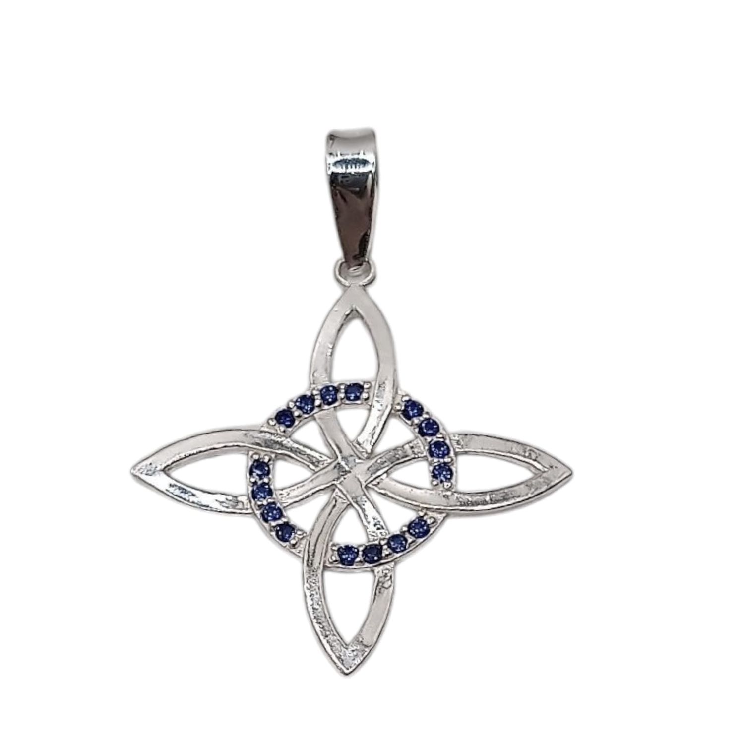 DIJE NUDO DE BRUJO CZ AZUL M 3.5 CM LARGO TOTAL PLATA .925