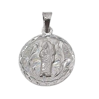 MEDALLA SAN JUDAS T REDONDA DIAMANTADA 2 CM, PLATA .925