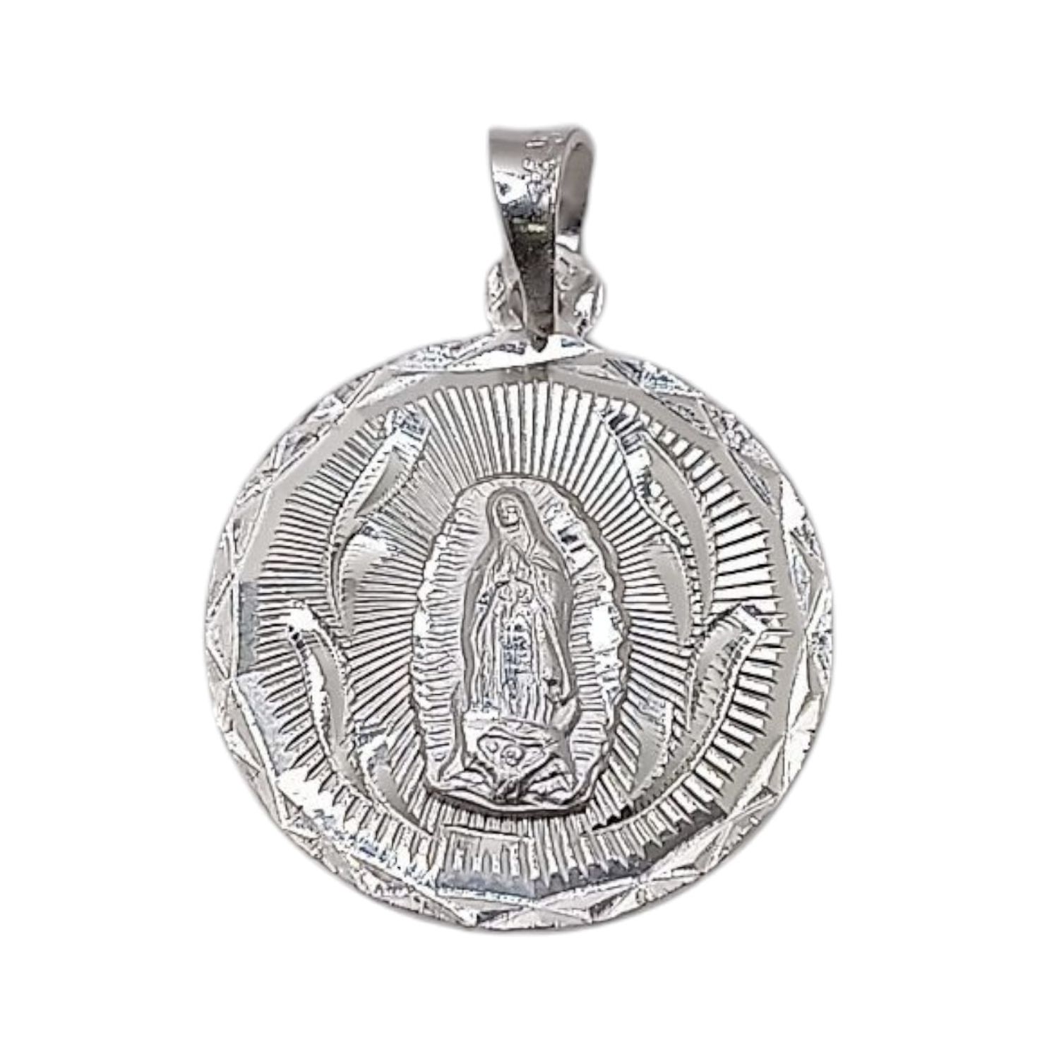 MEDALLA V DE GUADALUPE REDONDA 2.5 CM LARGO TOTAL, PLATA .925