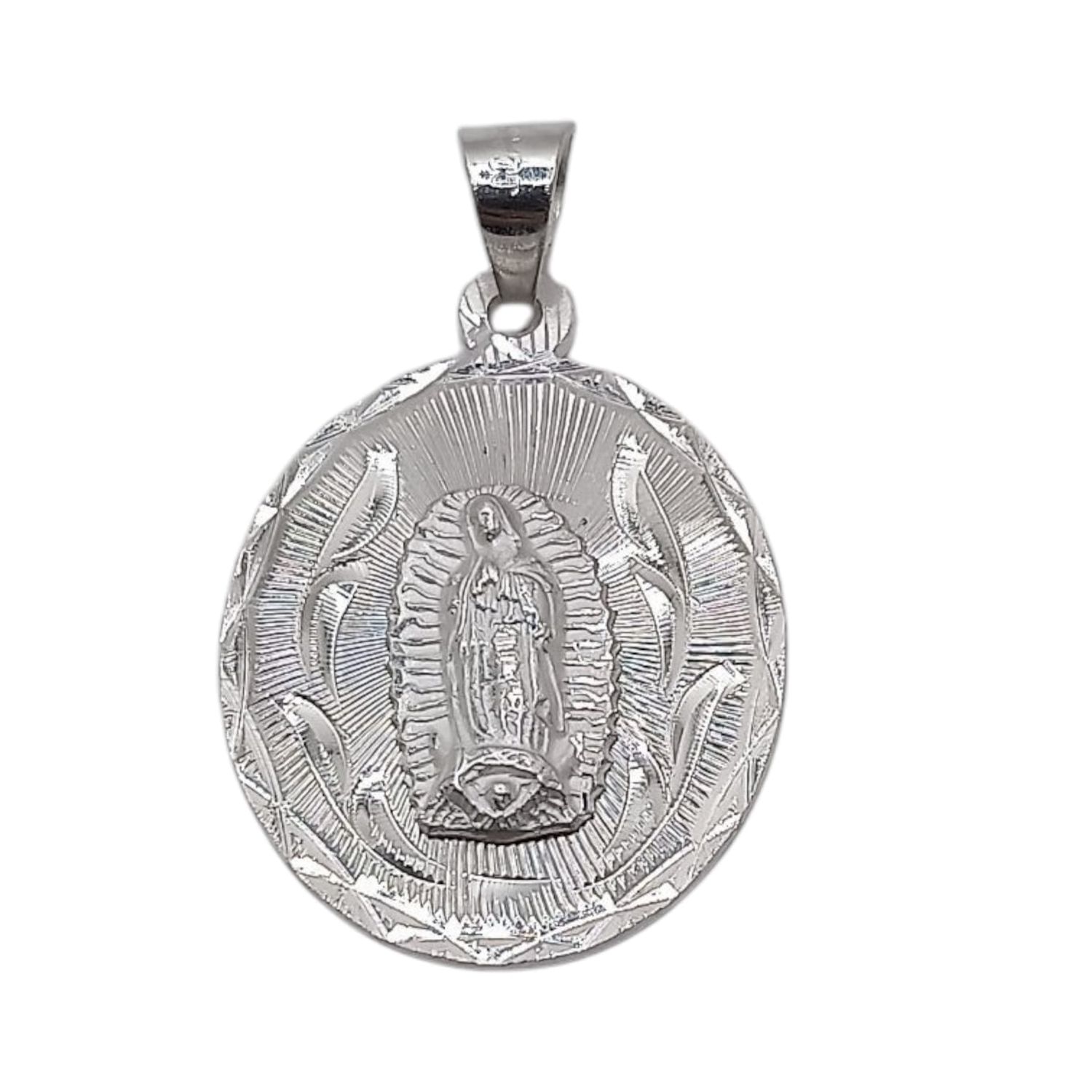 MEDALLA V DE GUADALUPE OVALADA 3.5 CM LARGO TOTAL, PLATA .925