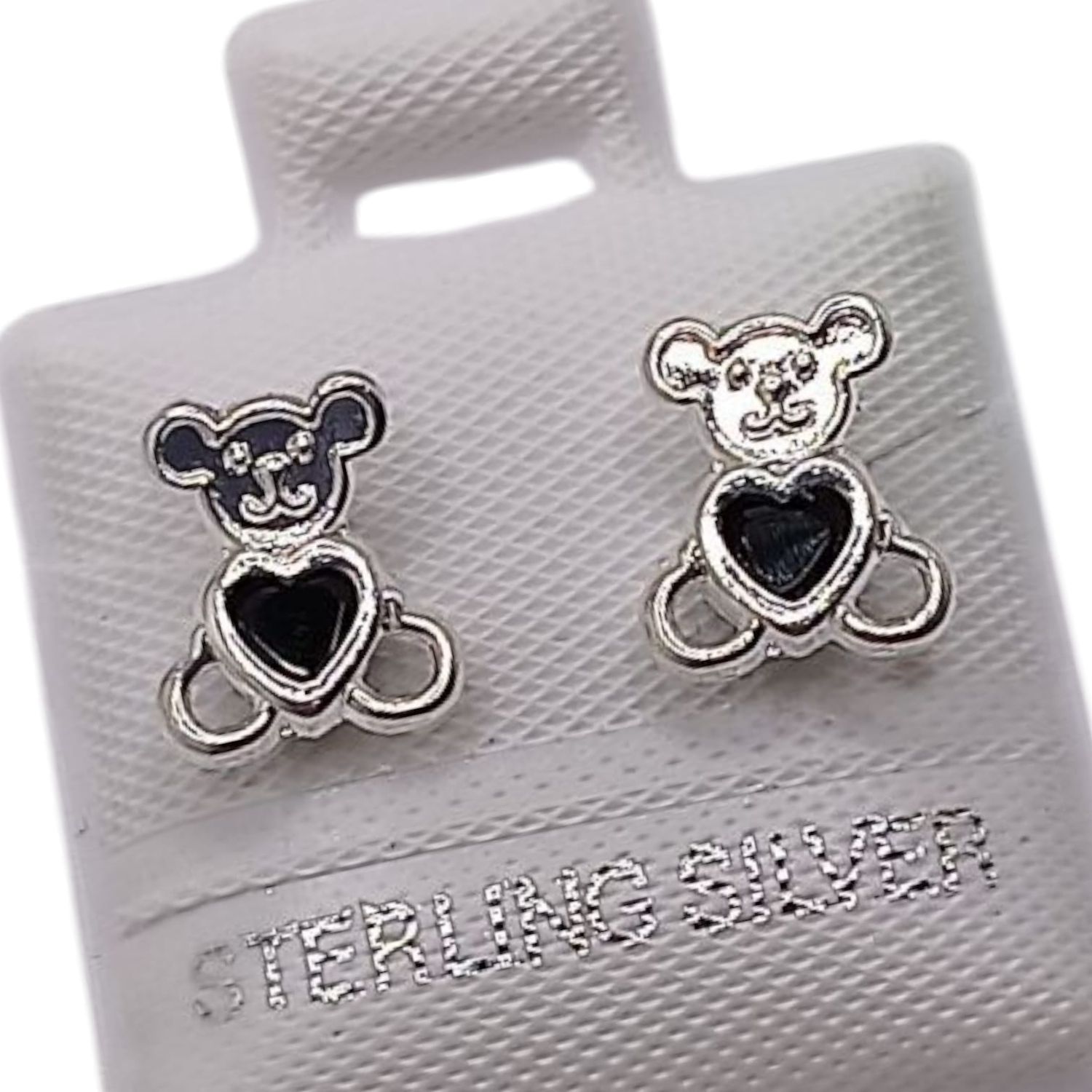 BROQUEL OSITO CORAZON NEGRO, PLATA .925
