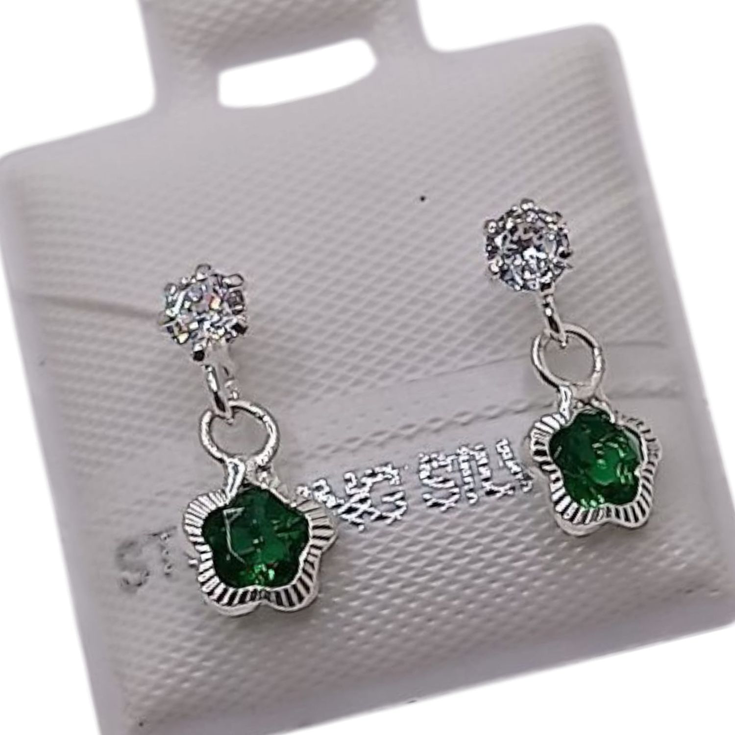 BROQUEL COLGANTE FLOR CZ VERDE, BROCHE BOLITA, PLATA .925