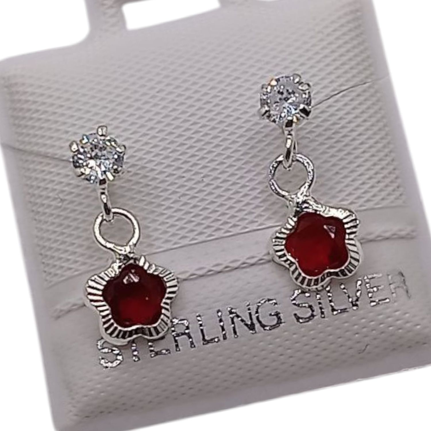 BROQUEL COLGANTE FLOR CZ ROJA, BROCHE BOLITA, PLATA .925