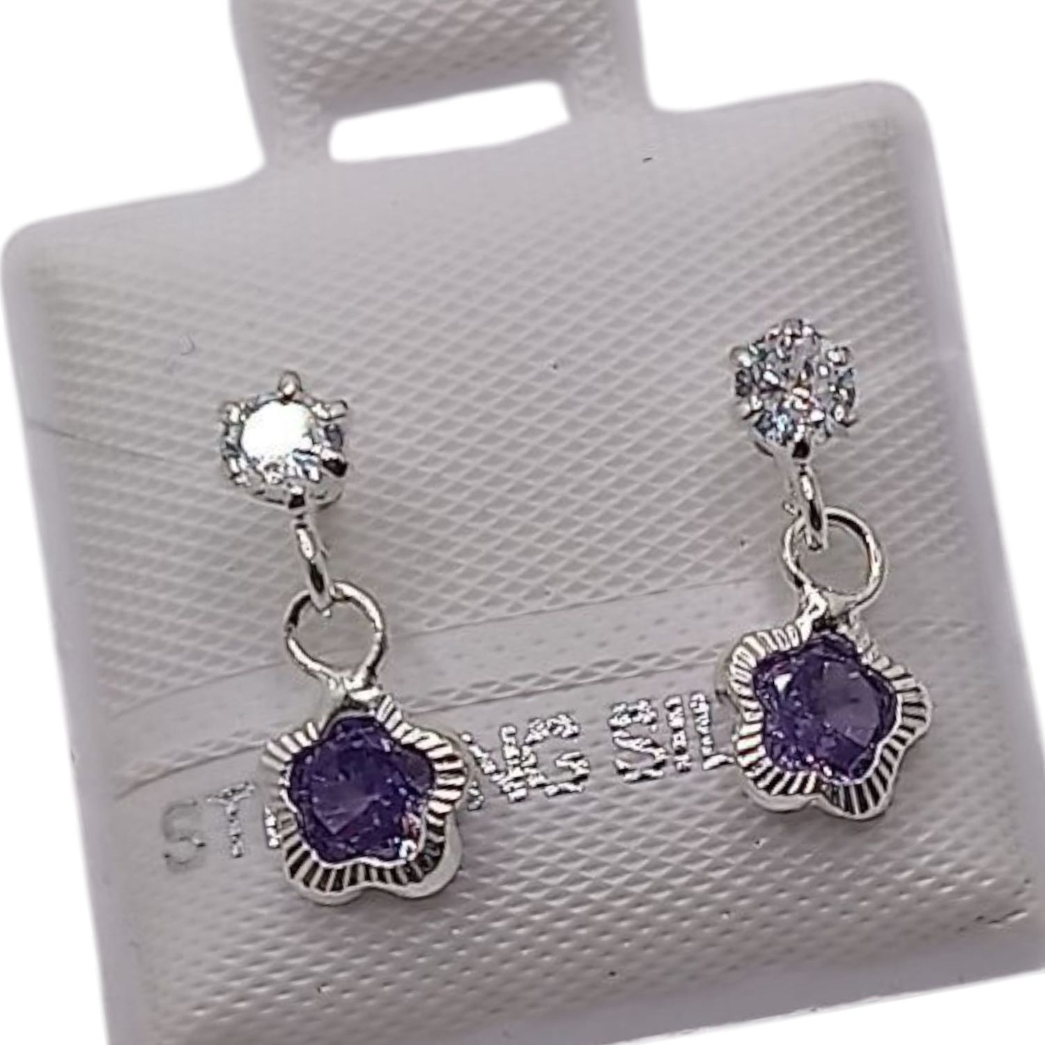 BROQUEL COLGANTE FLOR CZ LILA, BROCHE BOLITA, PLATA .925